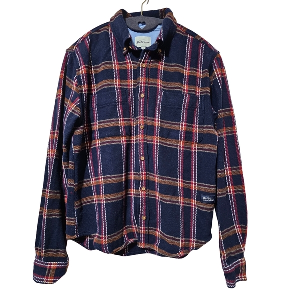 Like New Men's Ben Sherman Navy Blue Plaid Button Down Long Sleeve Shirt - Picture 1 of 5